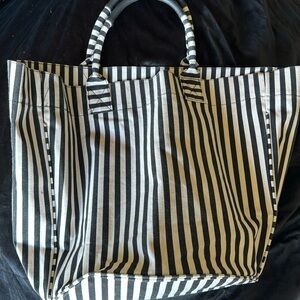 Black and white striped tote